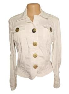 LIVE A LITTLE Cropped Jacket Womens S Ivory Stretch Denim Classic Light Acadamia - Picture 1 of 11