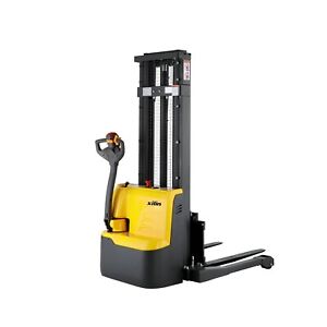 Xilin Fully Electric Straddle Pallet Walk Stacker 2200lbs Cap. Adj Forks 