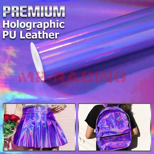 Fabric Holographic Purple Cloth Vinyl Weave PU Faux Leather Iridescent Craft DIY - Picture 1 of 6