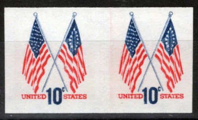 US Stamp 1519a MNH VF 10c Crossed Flags Imperf Pair Error, EFO ZAYIX 1024S0268 - Image 1 of 2