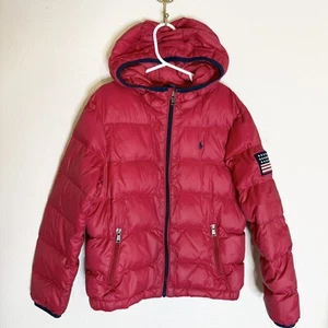 POLO RALPH LAUREN Red Duck Down Puffer Hoodie Jacket Coat USA Flag Youth S 8 - Picture 1 of 10