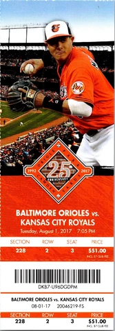 TICKET - Baltimore Orioles vs Kansas City Royals (August 1 2017) Manny Machado Cover