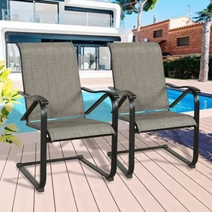 Outdoor Spring Motion Dining Bistro Chairs with Textilene Steel Frame Set of 2 - Picture 1 of 2