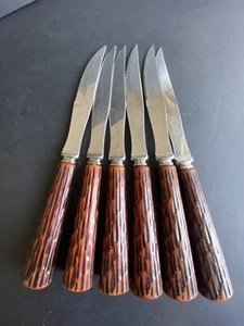 6 x  Crown Sheffield Faux stag Bakelite handle steak knives Made In England - Bild 1 von 3