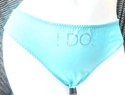 Victorias secret Rare Vintage L Satin rhinestone Bridal I Do Panty BLUE Bows - Image 1 of 4