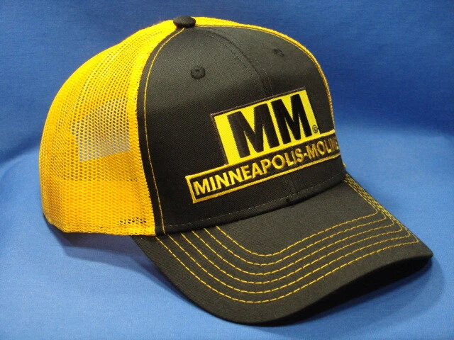 Sombrero de tractor Minneapolis Moline - malla negra/dorada - Snapback - logotipo amarillo Foto 1 de 1