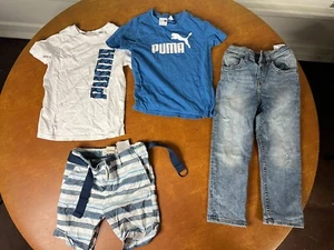 Lot of 4 Boys Clothes Denim Jeans, Puma T-Shirts, LOGG Shorts Blue White Sz 3/4 - Picture 1 of 3