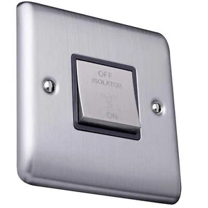 Caradok 1 gang 1 way 3-pole fan switch Brushed Chrome, Metal Switch, Grey Insert - Picture 1 of 2