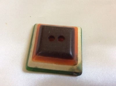 vintage mid century layered green white orange brown square button - Image 1 of 3