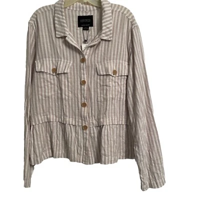 Sanctuary Linen Jacket Sand Valley White Biege Stripe Top size XL - Image 1 of 4