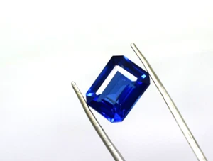 Königsblauer Saphir Smaragdschliff 8,85 ct Ringgröße Edelstein Anhänger - Bild 1 von 4