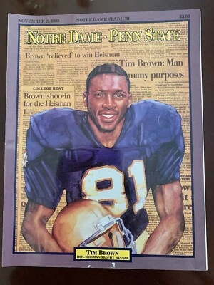 Notre Dame vs Penn State -1988 Football Program - Tim Brown Heisman Trophy Cover - Image 1 of 4