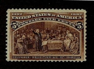 US Scott 234 5c Columbian Expo ~ "Queen Isabella" Mint F/VF OG NH 1893 SCV $165 - Picture 1 of 2