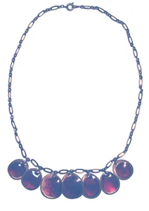 MID CENTURY Artisan ENAMEL Modernist COPPER NECKLACE Reversible PINK/CRANBERRY - Picture 1 of 3