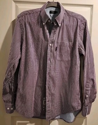 LINCS Men's M Button Dress Shirt Burgundy White Stripe Lg Slv Inside Blue Stripe - Image 1 of 4