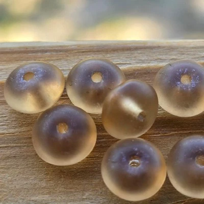 8 Golden Beige Puffy Rondelle Vintage German Matte Glass Beads - Image 1 of 2