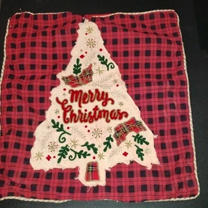 Christmas Plaid Embroidered Throw Pillow Cover. 18x18 - Picture 1 of 8