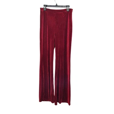 Flying Tomato Red Velvet Flare Leg Ribbed Stripe Velour Disco Pants Women's L - Image 1 of 4