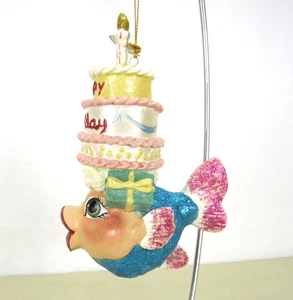 Katherine's Collection "Happy Birthday" Fish Ornament w/ Tag Glittery 6 Inches - Picture 1 of 4