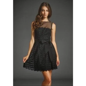 Trina Turk Black Lace Dress Size 6 A-Line Belt Party Cocktail Teen Party Wedding - Picture 1 of 8