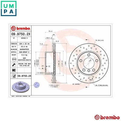 2x BRAKE DISC 09.9750.2X FOR BMW 1/F20 B37D15A B38B15A 1.5L 3cyl 1 F20 B47D20 - Image 1 of 4