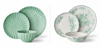 The Pioneer Woman Agatha Colette 12-Piece Stoneware Dinnerware Set, Green NEW!!