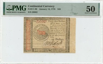 1779 January 14, $45 Continental Currency FR#CC-96 PMG AU50 Choice - Image 1 of 2