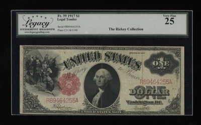 DBR 1917 $1 Legal Tender Note Fr. 39 Legacy 25 Serial R89464255A - Image 1 of 2