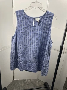 St Johns Bay Damen ärmelloses Top XXL blau gestreift Leinenmischung Freizeit Tank  - Bild 1 von 2
