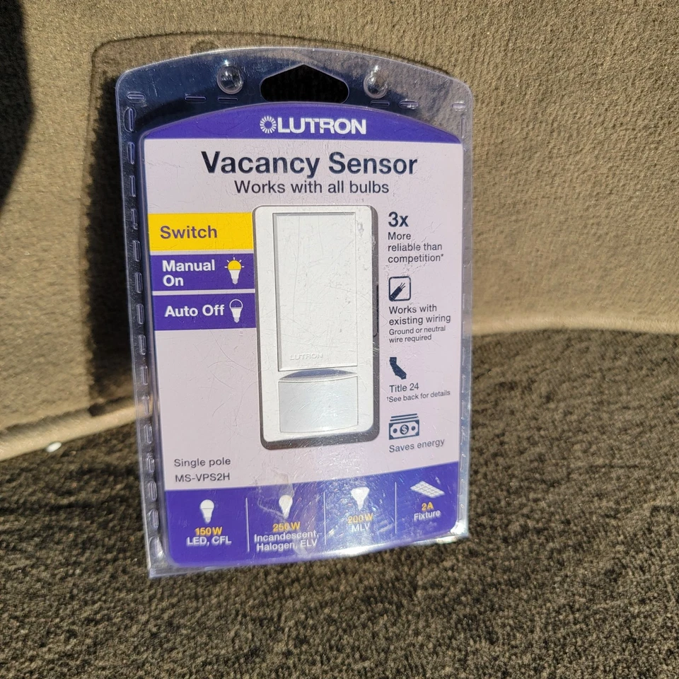 Lutron Vacancy Sensor MS-VPS2H Single Pole White Motion Switch New In Package - Image 1 of 2