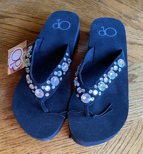 Neu OVP Strass Nieten Flip Flops Keilabsatz Sandalen Riemen BLING Größe S (5/6) - Bild 1 von 13