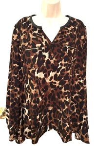 Rafaella Women's Leapord Print Blouse Size XL Long Sleeve Pullover Top - Picture 1 of 9