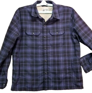 Marmot Ridgefield Heavyweight Sherpa Lined Blue Flannel Shirt Jacket L Button Up - Picture 1 of 20