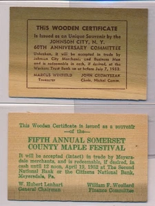 RC0112 1952 wooden certificate lot of 2 combine shipping - Picture 1 of 2
