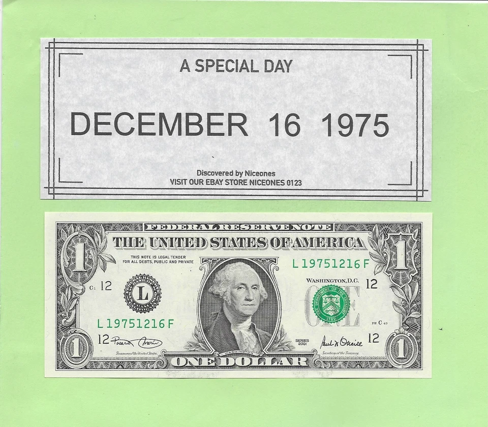DECEMBER 16, 1975 .. 2001 ..UNCIRC   $1  L 1975 1216 F  .. BIRTHDAY NOTE - Image 1 of 1