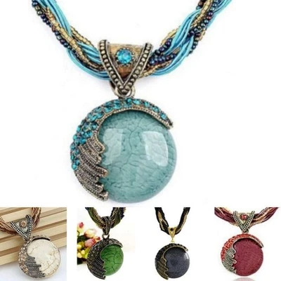 Gargantilla trenzada vintage bohemia colgante turquesa cuerda tejida collares joyería Foto 1 de 4