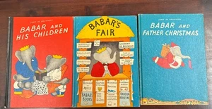 Vintage Lot of 3 Babar Books- Fair, Barbar and His Children, Father Christmas - Picture 1 of 5