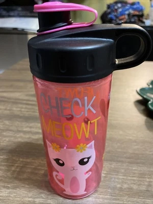 Cool Gear CAT PINK CHECK MEOWT  Flip-Top Travel Water Bottle 16 oz 11 - Image 1 of 4