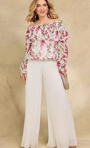 Kaleidoscope Floral Print Bardot Blouse in Pink & White UK 22 (FMS9-6) - Picture 1 of 4