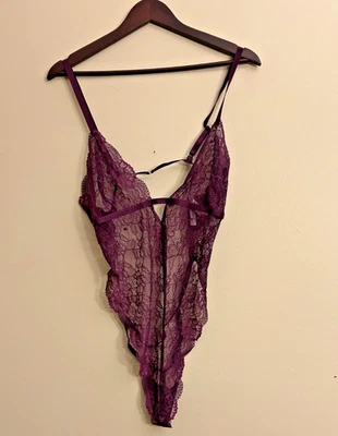 NWT Adore Me Lingerie Teddy Bodysuit Floral Crochet Lace Plum Purple Size XL - Image 1 of 4