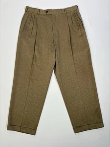 Vintage Levis Slates Pants 34x29 Brown Wool Pleated Cuffed Slacks Trousers - Picture 1 of 16