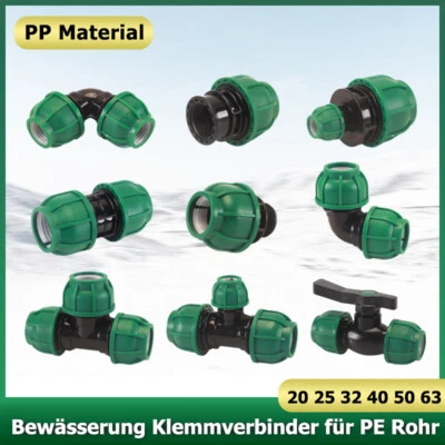 PP Fitting Klemmverbinder Verschraubung PE Rohr Kupplung Winkel T-Stück 20-63mm - Bild 1 von 4