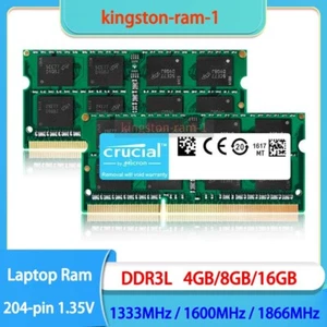 Crucial 4 GB/8 GB/16GB DDR3L 1333 1600 1866 MHz Laptop Ram SO-DIMM 1.35V 204-Pin - Picture 1 of 22