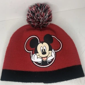 Disney Micky Mouse Beanie Knit Cap Red Toddler One Size Pom Winter Hat - Picture 1 of 9