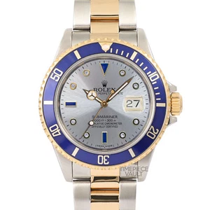 ROLEX SUBMARINER 16613 DATE 18K GOLD & STEEL 40MM-GRAY SAPPHIRE & DIAMOND DIAL - Picture 1 of 8