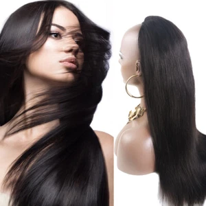 3/4 Half wig 100% indian Real human hair half Wig straight hair Weft Cap 16-28" - Picture 1 of 24