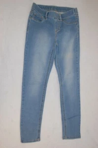 Girls LIGHT BLUE FADED DENIM JEGGINGS Stretchy REAR POCKETS Mock Front M 7-8 - Picture 1 of 2