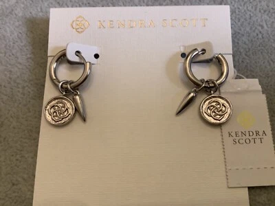 Kendra Scott Dira Coin Interchangeable Charm Huggie Earrings NWT Silver Color - Image 1 of 3