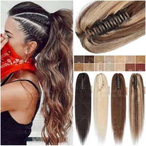 REAL THICK 100% Human Hair Claw Ponytail Wrap Clip In Extensions Straight Braid - Picture 1 of 32