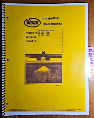 Vicon LS1410T 50025 LS1910T 50026 LS3010T 50013 Truckmount Sprayer Parts Manual  - Image 1 of 4